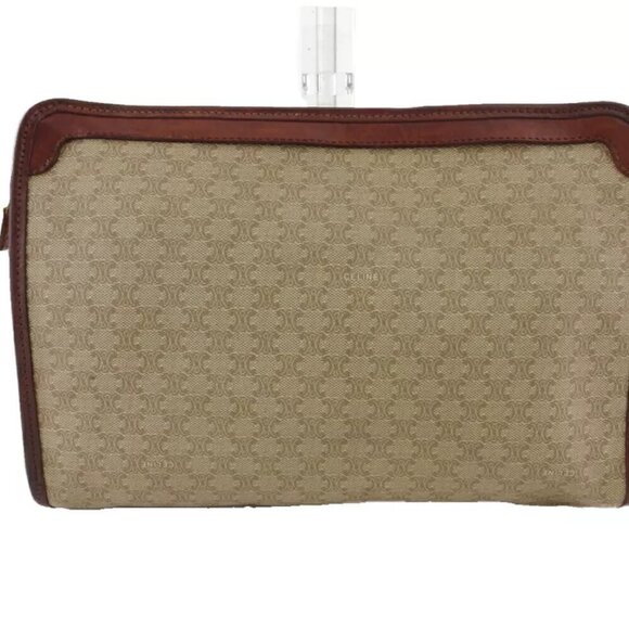 CELINE Clutch Bag Macadam Beige PVC x Leather Authentic - Picture 2 of 10